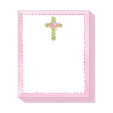 Pink Floral Cross Short Stack-Handpainted