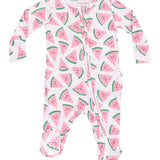 Watermelon Hearts 2 Way Zipper Ruffle Back Footie