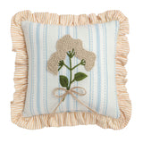 Blue Stripe Emb Floral Pillow