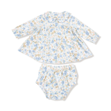 Sweet Rose Calico L/S Petal Collar Dress + Diaper Cover