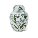 Green & White Ginger jar with Lid