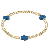 Signature Cross Gold Pattern 3mm Bead Bracelet Cobalt