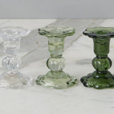 Green Glass Scalloped Candlesticks