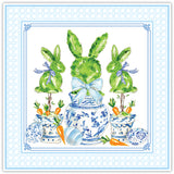 Bunny Topiaries in Chinoiserie Pots Square Placemat-Handpainted