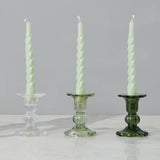 Green Glass Scalloped Candlesticks