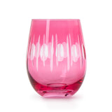 Sparkling Cut Pink Hand Engraved Stemless Wine Glass