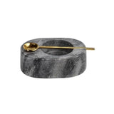 Tuscan Gray Marble Salt & Pepper Bowl with Gold Spoon