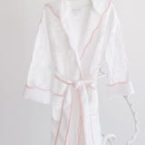 White with Pink Scalloped Trim Bathrobe