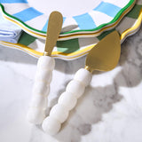 Beaded White Cheese Knives S/3