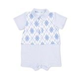 Blue Argyle Short Playsuit