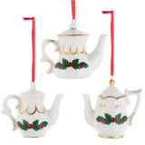 Porcelain Holly Tea Pot Ornament