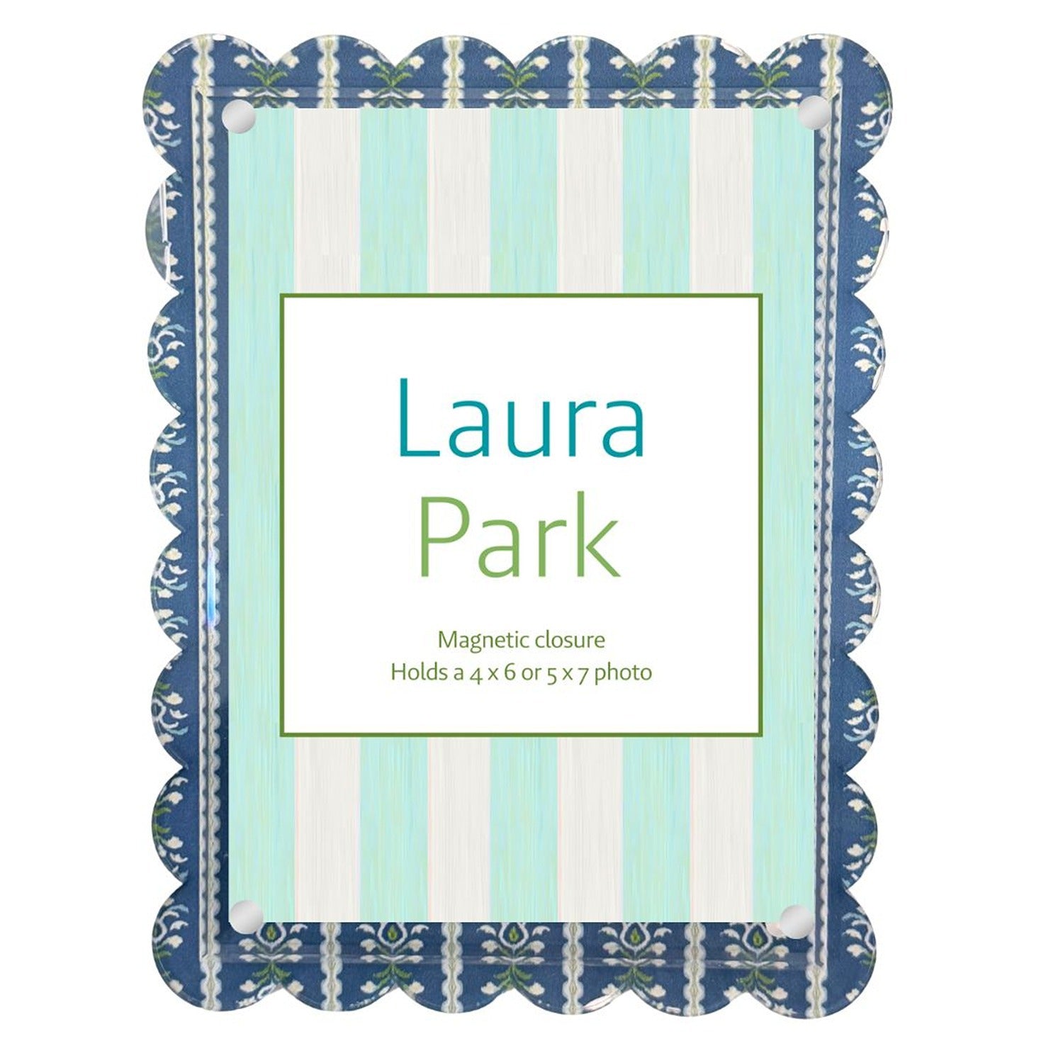 Rosemary Stripe Indigo Scalloped Picture Frame