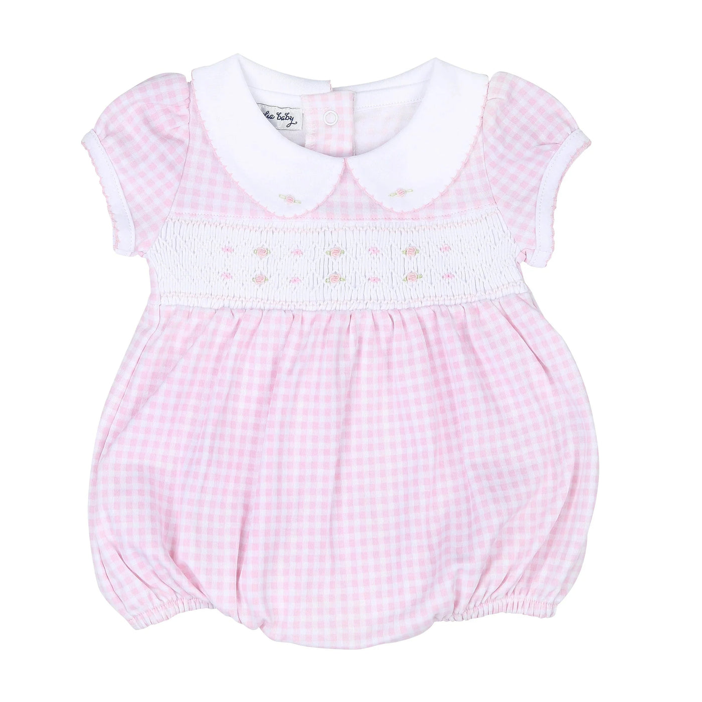 Pink Baby Checks Smocked Collared Flutters Bubble