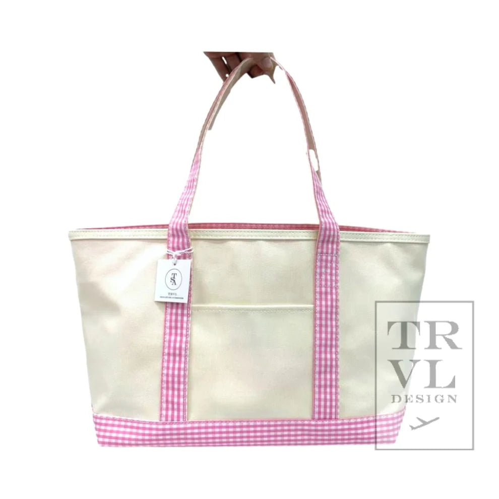 Med Tote Coated Canvas Gingham Pink Trim