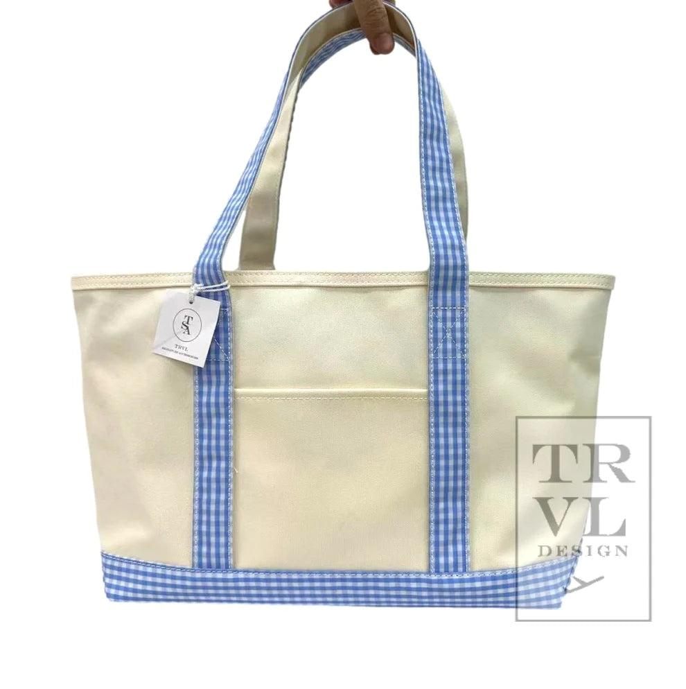 Med Tote Coated Canvas Gingham Sky Trim