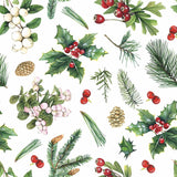 Winter Greenery, White Lunch Napkin