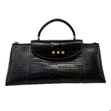 Black Elena Croc Embossed Crossbody