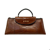 Brown Elena Croc Embossed Crossbody