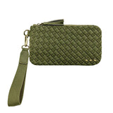 Olive Suede Emma Woven Clutch Wristlet