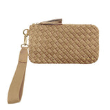 Taupe Suede Emma Woven Clutch Wristlet
