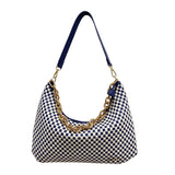 Checkered Navy Sienna Slouchy Woven Shoulder Bag
