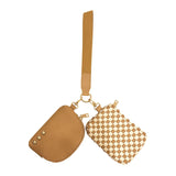 Tan Checkered Wonderlust Woven DualPouch Wristlet
