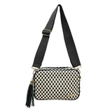 Checkered Black Woven Willow Camera Crossbody Bag