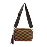 Checker Coffee Woven Willow Camera Crossbody Bag