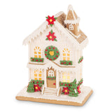 Lighted Poinsettia Gingerbread House