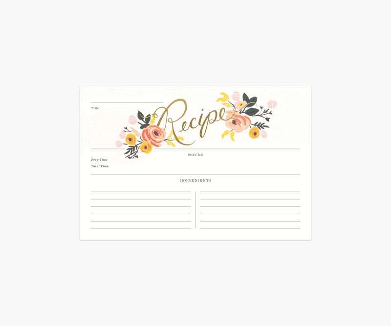 Peony Recipe Cards Pack of 12