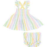 Ric Rac Stripe Ruffle Strap Smocked Top And Diaper Cover