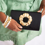 Faille Black Ruby Scalloped with Poppy