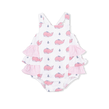 Bubbly Whale with Bow  Pink Ruffle Sunsuit