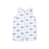 Bubbly Sailor Whales Blue Sleeveless Shortie Romper