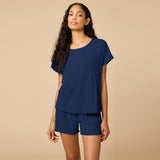Midnight Pointelle Slouchy Tee with Lettuce Edge