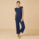 Midnight DreamTech Pleated Shoulder Tank with Cropped Pant