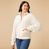Cable Knit Almond  Marshmallow Funnel Neck Double Zip Jack