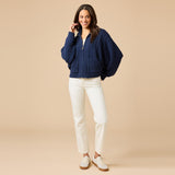 Cable Knit Midnight Marshmallow Funnel Neck Double Zip Jack