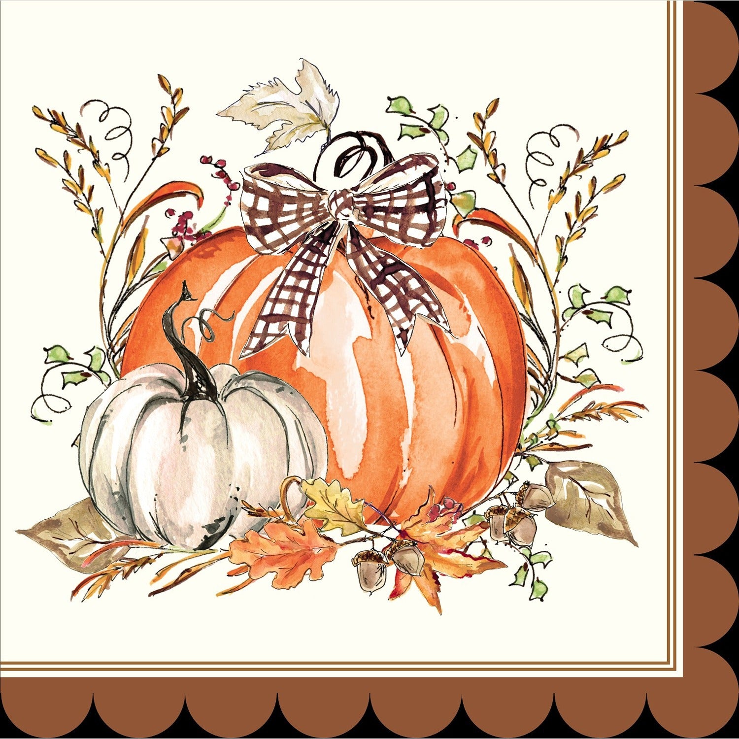 Turkey & Gourds by Rosanne Beck Cocktail Napkin 5"