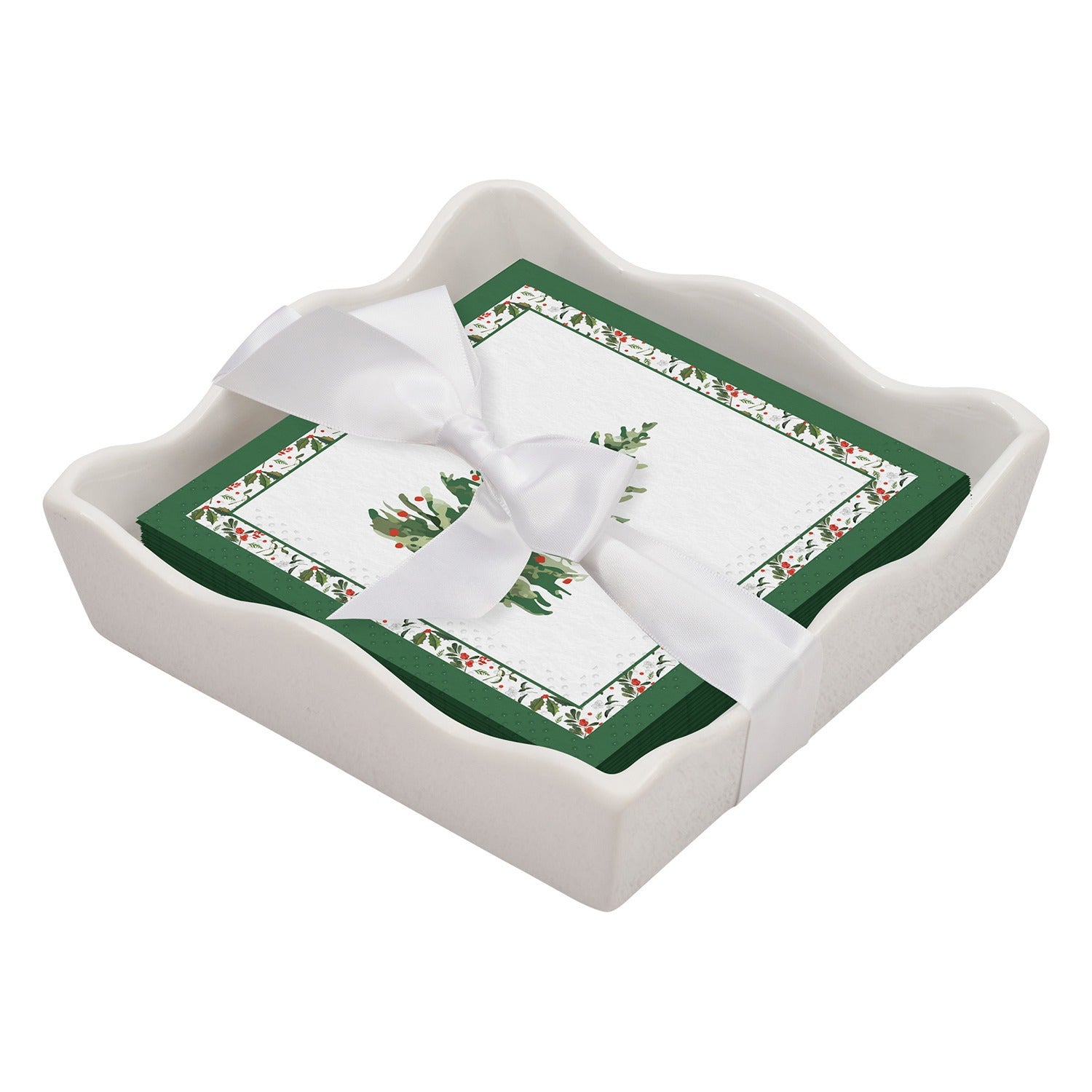 Ceramic Wave Napkin Tray with Cocktail Napkin - Ho