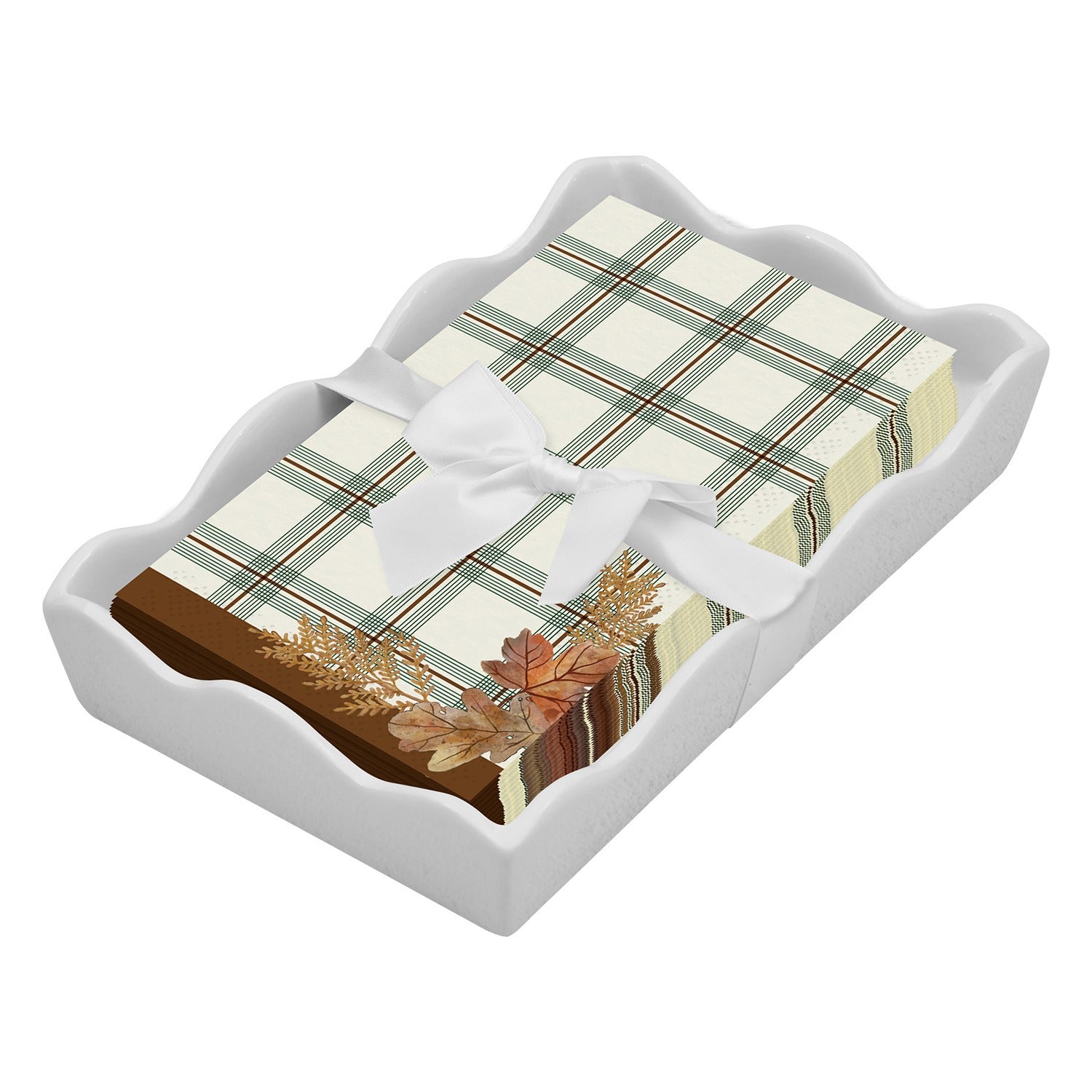 Ceramic Wave Napkin Tray with Guest Towel - Woodla