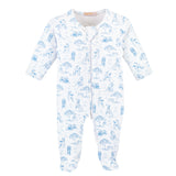 Barking Bliss Blue Printed Zipped Footie