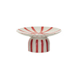 Red & Cream Hand-Painted Stoneware Pedestal with Stripes