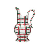 Red, Green & White Plaid Hand-Painted Stoneware Pitcher