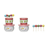 Ceramic Snowman Shaped Holder w/ Appetizer Picks