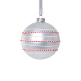 Matte White Glass Ornament w/White and Red Rope