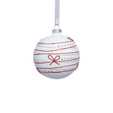 Matte White Glass Ornament w/Red Ribbon Design