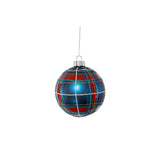 Blue Plaid Design Glass Ball Ornament