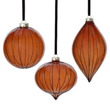 Dark Amber Glitter Stripe Glass Ornament