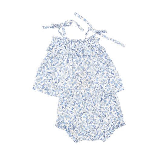 Blue Calico Floral Ruffle Top & Bloomer